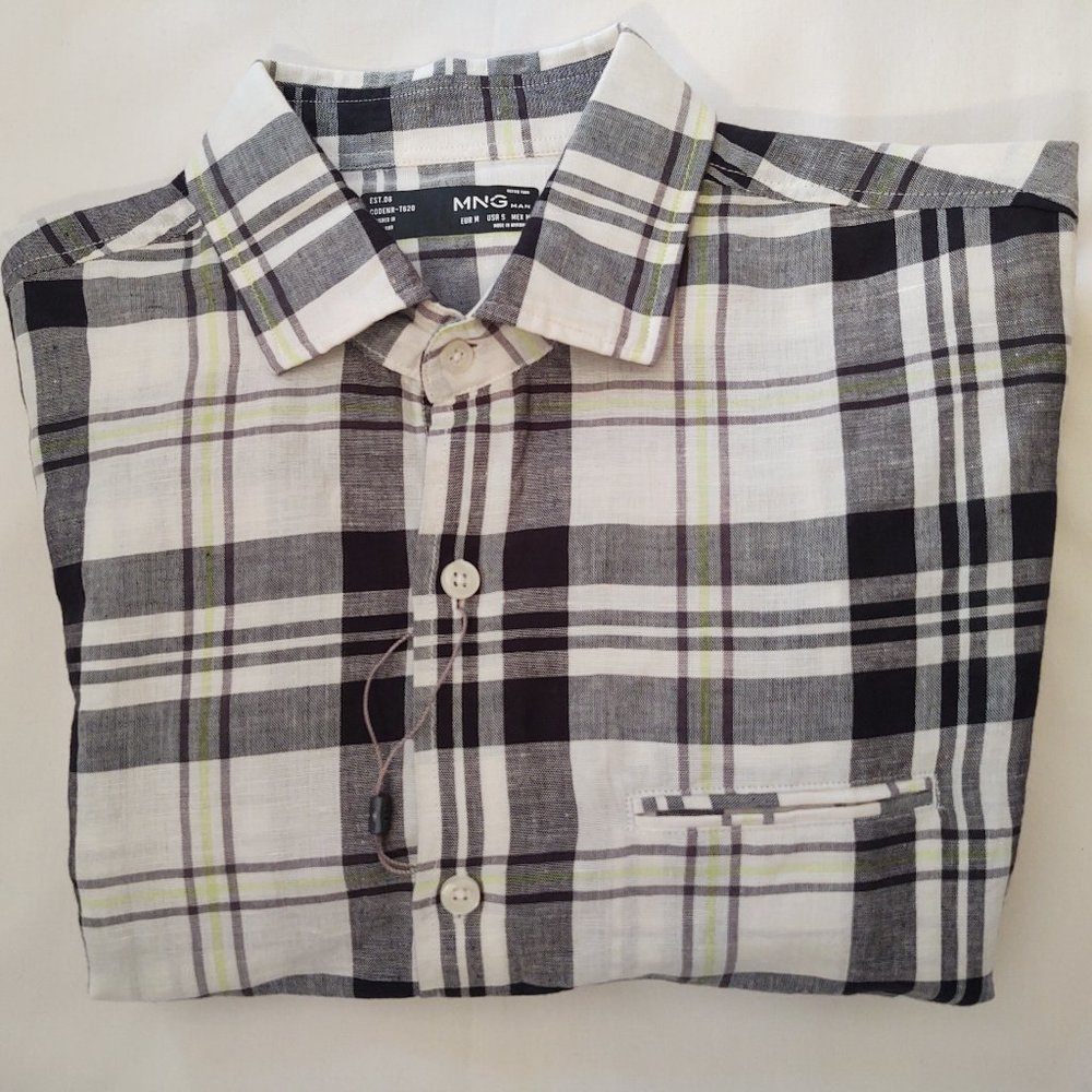 MNG MAN LONG SLEEVE MEN'S PLAID DRESS SHIRT - SIZE SMALL
